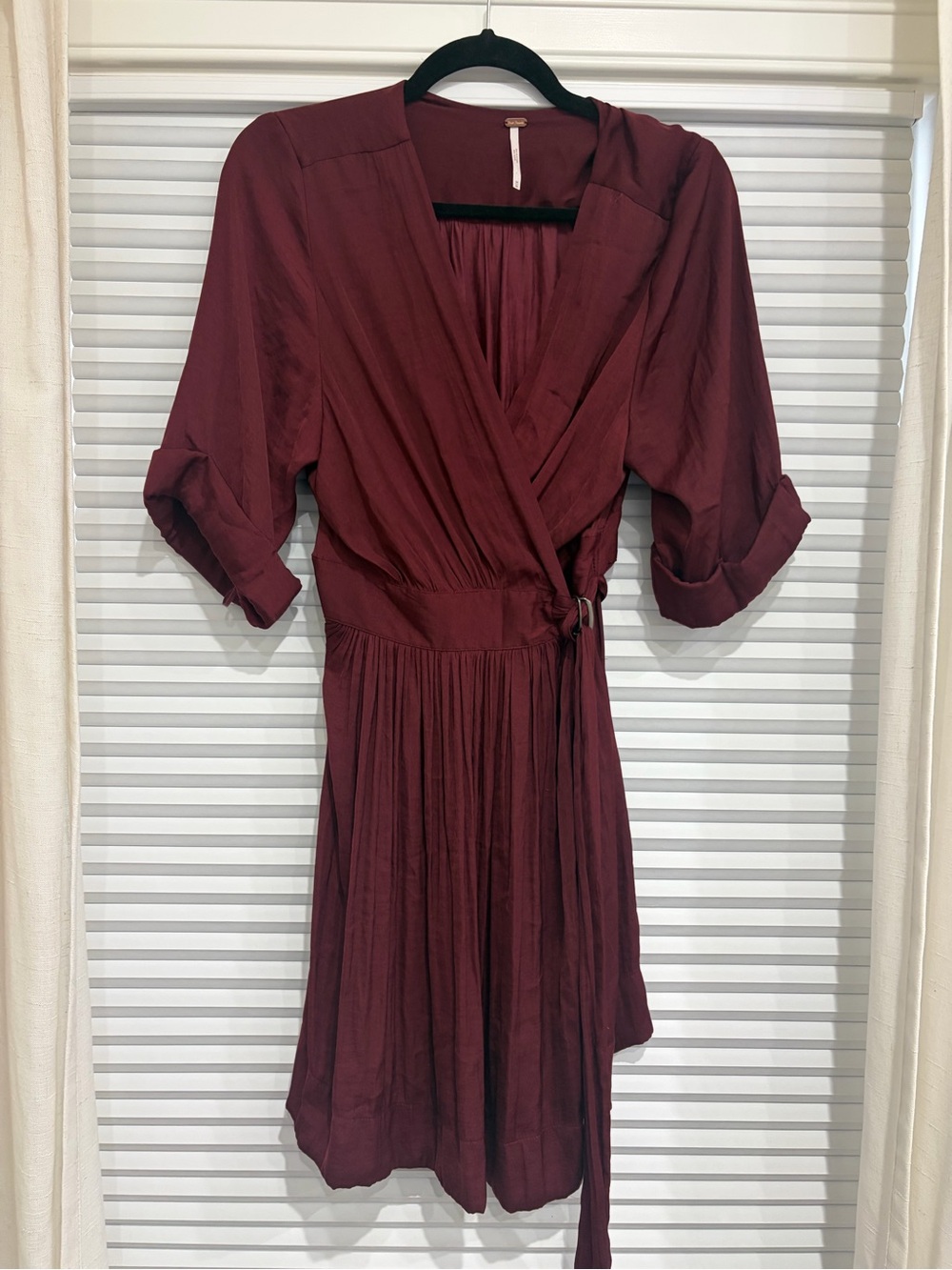 Free People Maroon Wrap-Style Mini Dress